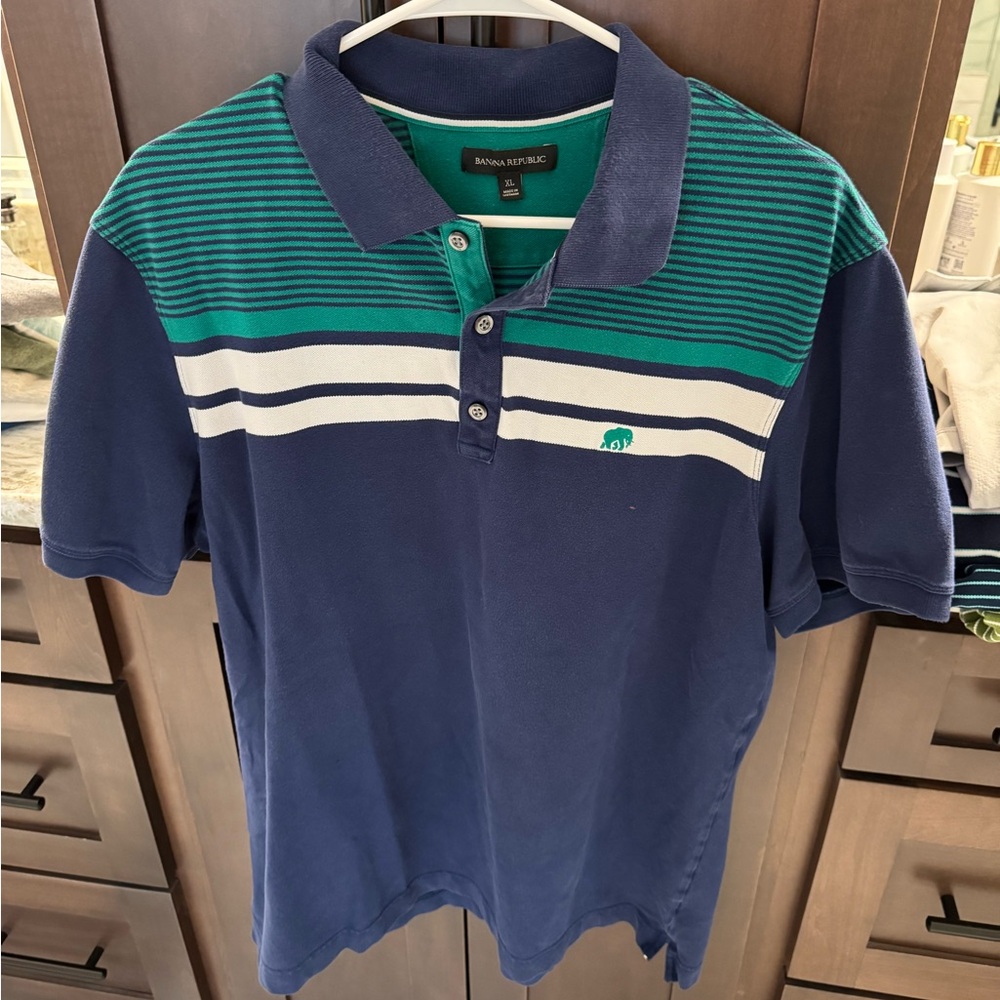 Banana Republic Navy and Teal Polo Shirt